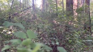 Fat hairy girl masturbates in the forest