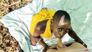 German Ebony Zaawadi with Bald head get Fucked in Park by White Guy