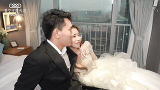 Horny bride with sexy wedding dress cheating with a big dick guy