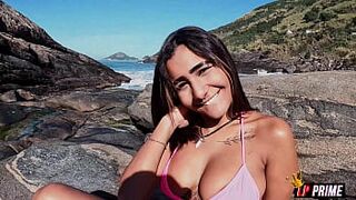 Naughty brunette shows off on the beach and gives her tight ass | Tiffany | Loupan productions