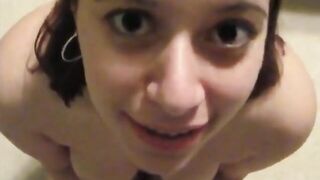 she gets on all fours to get to his small pecker