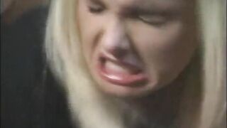 Busty blonge in shiny thigh high boots gets her pussy plough