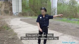 Public Agent Blonde runs from Police after fucking outdoors