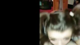Cute gf with pigtails throats her man