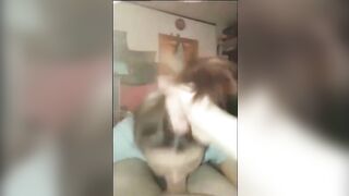 Cute gf with pigtails throats her man