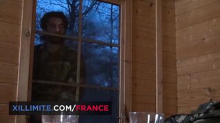 Hot young brunette handles 2 hunters