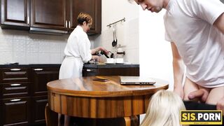 SISPORN. Boring dinner ends for blonde and her stepbro with awesome sex