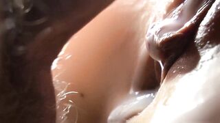 SLOW MOTION Smeared her tender pussy with sperm. Extremely detailed penetrations
