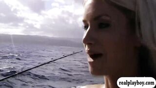 Hot babes deep sea fishing while naked
