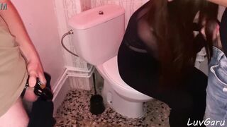 Filming Hotwife Flashing Tits and Takes Huge Cumshot in Public Toilet from Stranger