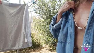 nippleringlover horny milf playing with pierced pussy extreme pierced nipples outdoors