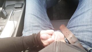 My milf wife jerking cock while driving car