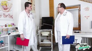 Young blonde Cayla Lyons examined and made to cum by 2 docs