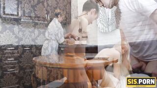 SISPORN. After dinner guy convinces stepsister to have sex in the bedroom