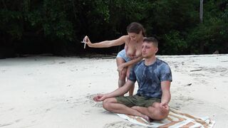 Meditation on the beach! Sloppy Blowjob from stranger girl!