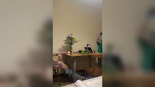 While my girlfriend dyes her hair, I quietly jerk off and cum