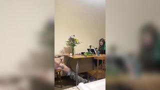 While my girlfriend dyes her hair, I quietly jerk off and cum