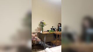 While my girlfriend dyes her hair, I quietly jerk off and cum