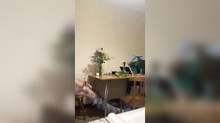 While my girlfriend dyes her hair, I quietly jerk off and cum