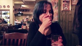 I took control of my stepsister's vibrator in the bar and brought her to orgasm.