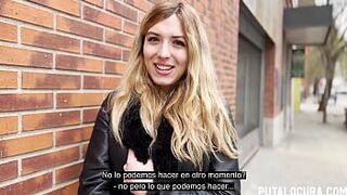 Adorable blonde is seduced in the street with money to have sex