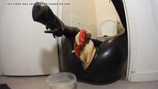 Anal play - Anus filled up with latex clothes