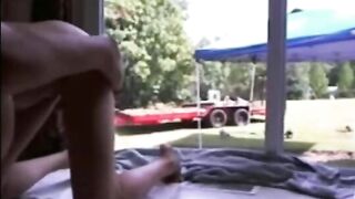 Girl masturbate in front of gardener