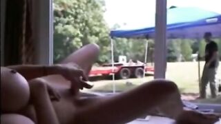 Girl masturbate in front of gardener