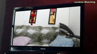 Peverted lesbians watching porn
