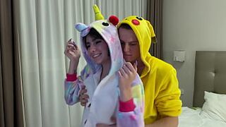 2 buddies fuck 18 year old tight pussy in pajamas