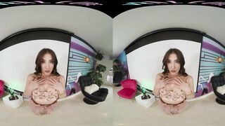 Naughty brunette lets you watch as she masturbates in virtual reality