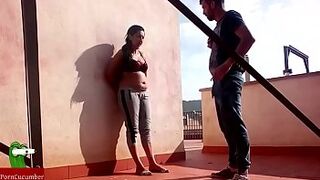 They go up to hang clothes and fuck on the terrace of the state. SAN087
