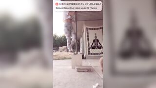 She got on a pole in backyard