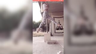 She got on a pole in backyard