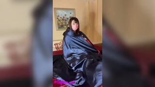 satin fetish handjob