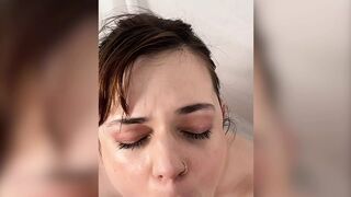 Elise Lee sucks, deepthroats, gags and gets a massive facial POV