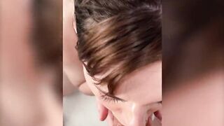 Elise Lee sucks, deepthroats, gags and gets a massive facial POV