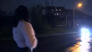 hot busty hooker rubs her hairy pussy