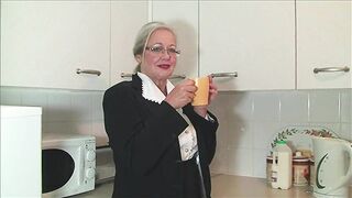 Granny April undresses and savorily jerks off her old cunt