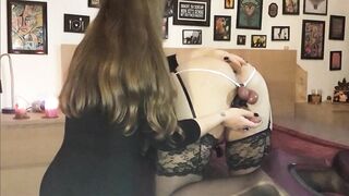 sissy with tied balls gets teased and milked by girlfriend