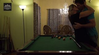 Hot MILF wife gets a hard handling on pool table. Huge tits rocking.