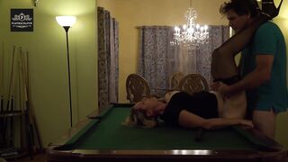 Hot MILF wife gets a hard handling on pool table. Huge tits rocking.