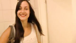 Fuck and blowjob in public toilet