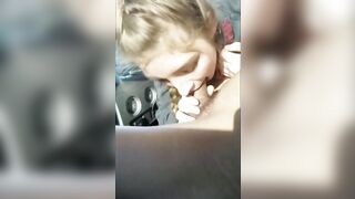 Blonde college girl with braids sucks cock in the car