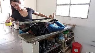 18-Year-Old Female Trickster Gagged In Strict Hogtie With Insane Pantyhose Encasement!