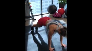 tall fitness instructor shows off her body