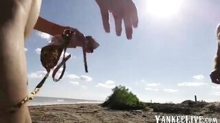 Blonde slut sucks old guys dick on the beach in Florida