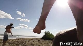 Blonde slut sucks old guys dick on the beach in Florida