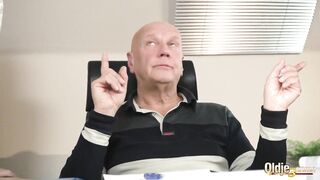 Old manager at the office fucks his two beautiful assistants