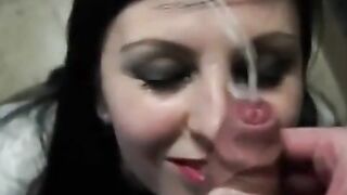 Releasing his load on amateur slut's face